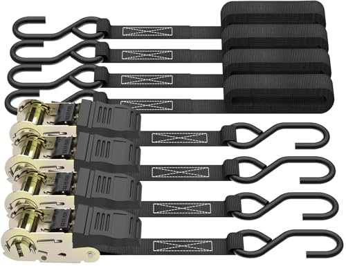 Cirulli Cinchas de Amarre con Trinquete (Paquete de 4) - 2,5 cm x 6 m, Capacidad de Carga: 1000 kg, Correas de Amarre con Ganchos en S, Correas de Trinquete para Transporte en Automóvil,Tensores