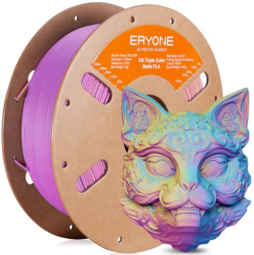 ERYONE High Speed Tri-Color Matte PLA Filament 1.75mm +/- 0.03mm, Rapid Multicolor Matte Filament, 1kg(2.2LBS)/Spool, Hyper Speed Triple Color Matte PLA, Purple & Yellow & Blue