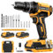 DYJPOW Cordless Drill Driver 21V, Cordless Hammer Drill with 2 Batteries 2000mAh, 25+3 Torque, 42N.m Max, 14PCS Drill Bits, 2 Speed, LED Light for Home and Garden DIY Project, Yellow