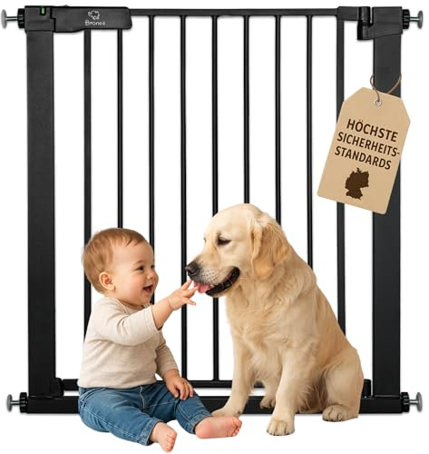 BRONEA Luca Treppengitter ohne Bohren | Türgitter & Treppenschutzgitter zum Klemmen | verlängerbar 75-194 cm | Auto-Close, 90° Stop, beidseitig schwenkbar (117-124 cm)