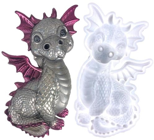Stampo in silicone per drago – 3 D flessibile in resina epossidica, cemento, candela, lavorazione del sapone | Personaggio riutilizzabile in silicone, dettagli complicati per la scultura del drago
