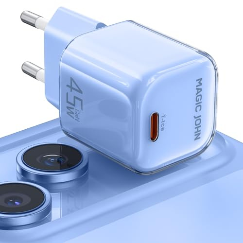 MAGIC JOHN 45W USB C Ladegerät, Ultraschnelles Laden für iPhone 15/16/17 und mehr, Kompatibel mit iPhone, iPad, Samsung und Anderen USB C Geräte, Blau