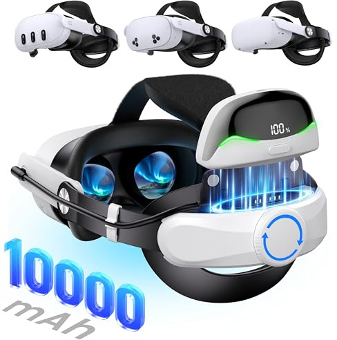 Cushioned Head Strap for Meta Quest 2/Quest 3/Quest 3S with 10000mAh Magnetic Power Bank,Adjustable Elite Headstrap Replacement VR Headset Accessories Enhanced Support & Comfort & Reduce Pressure