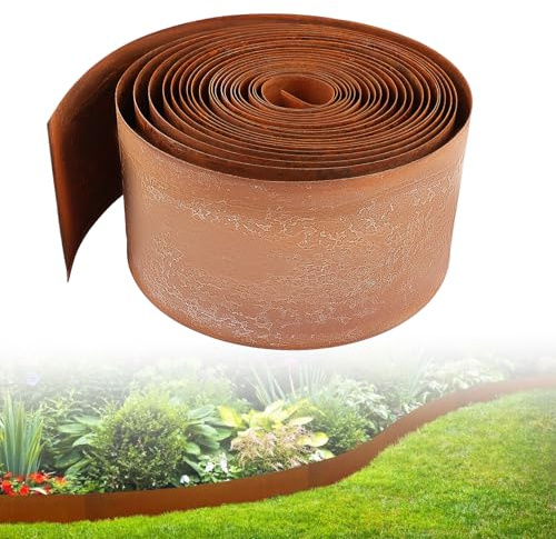 DAJAVE Rasenkante Metall 15M x 15CM, Beeteinfassung Verzinkt aus Stahlblech, 0.3mm Flexible Beetumrandung Rolle, Rasenbegrenzung für Garten inklusive Handschuhen & Box