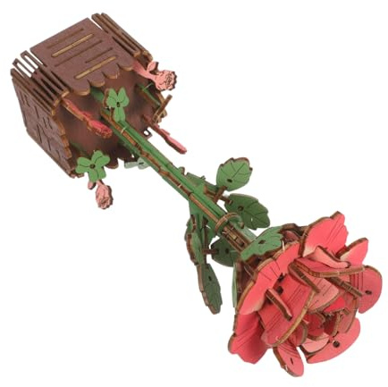 YARNOW Bouquet de Fleurs Bois à Monter Modèle de Rose Puzzle avec Vase Fleurs Décoratives à Construire pour Adultes Cadeau Unique pour Saint-Valentin