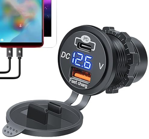 Adaptador De Cargador De Automóviles - ABS 18W+20W Carga Rápida con Pantalla Digital | USB Tipo C Car Carger De Teléfono | Cargadores De Enchufe Más Ligeros Compactos para Teléfonos Inteligentes