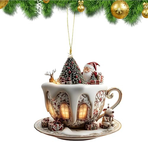 Kaffeetassen Christbaumschmuck, Weihnachtsbaumschmuck, 2D Acryl Schnee Haus Anhänger Für Damen Herren Jugend Rucksack Bücherregal Auto Innenraum Tasche Arbeitsplatz