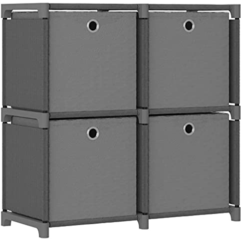 Frdhee Holzregal Stehend Bücherregal Holz,Würfelregal mit 4 Boxen Grau 69x30x72,5 cm Stoff für Wohnzimmer, Homeoffice, Schlafzimmer