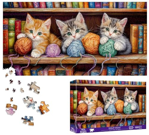 Bimkole Katze Puzzle 1000 Teile, Bücher Puzzle 1000 Teile Erwachsene für Erwachsene und Kinder ab 14 Jahren – Unterhaltsames Und Anspruchsvolles Familienpuzzle, Tolle Geschenkidee
