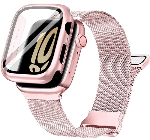 Ocaer Kompatibel mit Apple Watch Armband mit Gehäuse 40mm 41mm 42mm 44mm 45mm 46mm, Metall Magnetisch iWatch Armband für Apple Watch SE Series 11 10 9 8 7 6 5 4, Edelstahl Mesh Loop