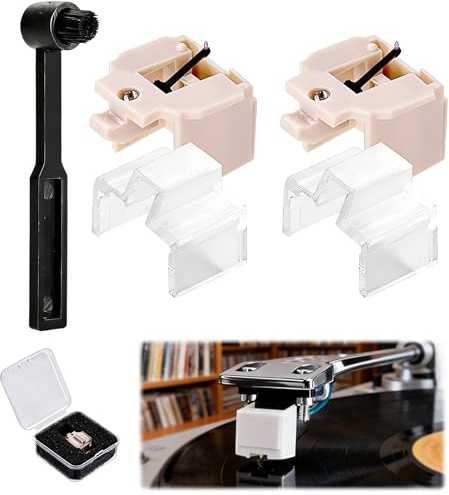 MADGININE 2 Pcs Record Player Needle Replacement with Brush,Stylus for Audio-Technica AT-LP60X AT-LP60X AT-LP60XBT AT3600L AT-LP2D-USB AT-PL300 AT-PL50 and More