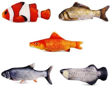 5 Stück Katzenspielzeug Fisch, Katzenminze Spielzeug mit Katzenminze | 5 Verschiedenen Katze Spielzeug Fisch Kuscheltier, Weich Interaktives Spielzeug für Katzen, Haustiere zum Spielen Treten