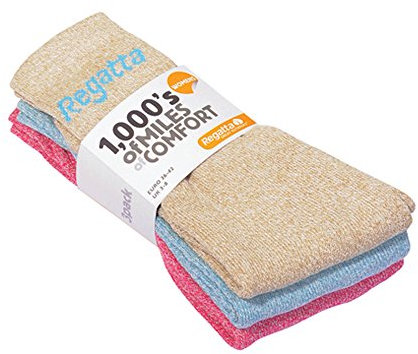 Regatta, 3 paia di calzini da donna, rosa, blu, farina d’avena Bright Blush Marl Taglia unica