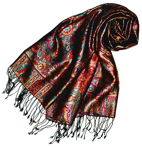 Lorenzo Cana Luxus Pashmina Damen Schal Schaltuch jacquard gewebt 100% Seide 70 x 190 cm Paisley Muster Seidenschal Seidentuch Seidenpashmina harmonische Farben