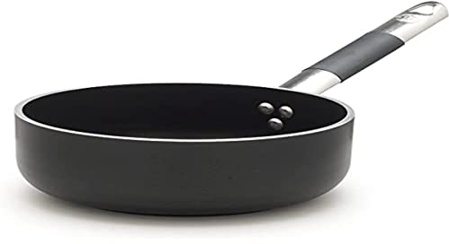 Pentole Agnelli Linie ALLBLACK 5 mm Flache Kasserolle mit Induktionsboden 10 mm, 1 Griff Cool 24 cm Silber/schwarz