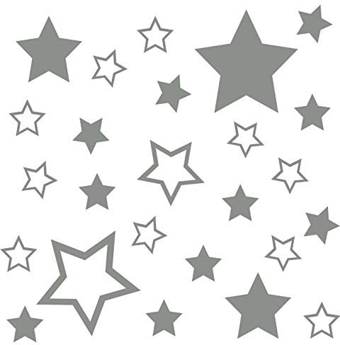 kleb-Drauf® | 25 Sterne | Grau - glänzend | Wandtattoo Wandaufkleber Wandsticker Aufkleber Sticker | Wohnzimmer Schlafzimmer Kinderzimmer Küche Bad | Deko Wände Glas Fenster Tür Fliese