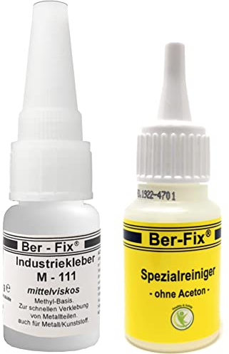Ber-Fix M111 10g Industriekleber Set Hochleistungs-Sekundenkleber mit Spezialreiniger, Ideal für Präzisionskleben bei Gummi und Metall