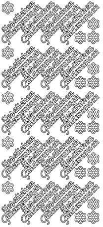 Hobbyfun Konturensticker Herzlichen Glückwunsch Silber,Bogen 10 x 23 cm