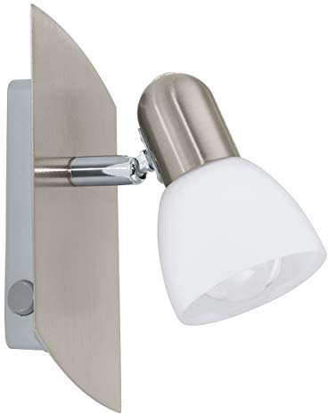 EGLO Wandlampe Enea, Wandleuchte, Wandstrahler aus Metall in Nickel-Matt, satiniertes Glas in Weiß, Wohnzimmerlampe, Lampe mit Schalter, Spot mit E14 Fassung