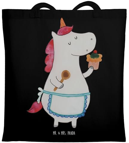 Mr. & Mrs. Panda Tragetasche Einhorn Küche - Geschenk, Einhörner, Laptoptasche, Shopper, Einhorn Deko, Bäckerin, Einkaufstasche, Unicorn, Muffin,