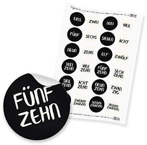 itenga Zahlensticker Z23 Adventskalenderzahlen 1-24 Zahlen geschrieben/Schwarz Weiß Hochglanz Aufkleber