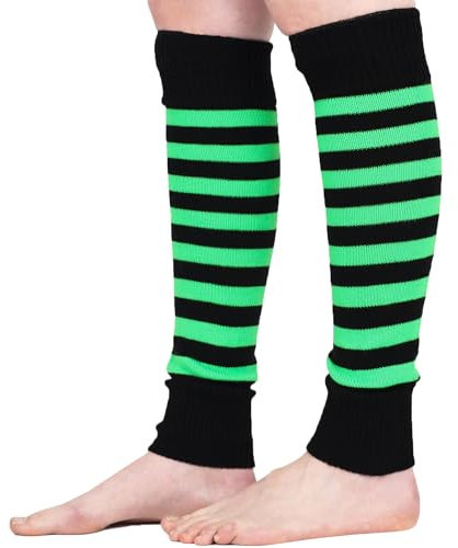 Mysocks Stulpen Damen beinwärmer Frauen Mädchen Winter 80er Stulpen Beinstulpen Beinwärmer Kniestrümpfe Leg Warmers Strümpfe in Einheitsgröße, gestreift, Neongrün Schwarz