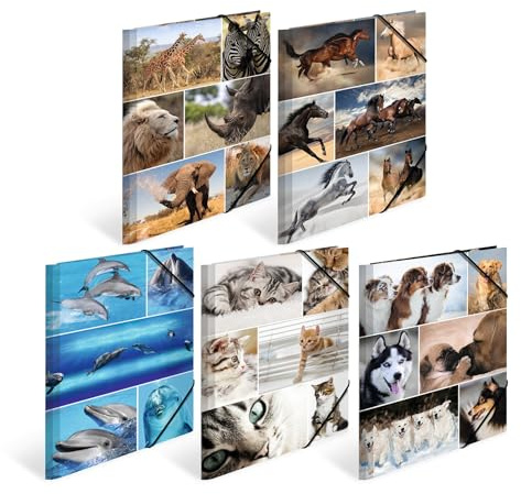 HERMA Elastic Folder Animals, Assorted Colourful Designs, A4, Sturdy Cardboard, with Inner Print, Pack of 10