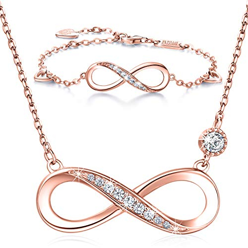 Billie Bijoux Ensemble de bijoux collier infini en argent sterling 925 damour sans fin Symbole Bracelet réglable avec charme pour Femme pour le jour de Noël (A- argent) (Rose Gold)