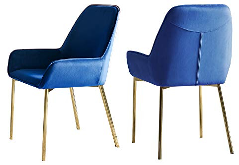 SalesFever Esszimmer-Stuhl 2er Set Linnea in Blau | Polsterstuhl in Samt-Optik mit Armlehnen | Gestell Messing-Farben | Sitz- und Rückenpolsterung