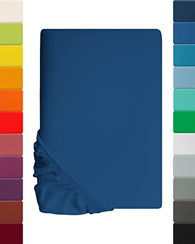 Lavea Spannbettlaken 140x200cm-160x200 - aus atmungsaktiver Baumwolle - Passgenau für Standardmatratzen bis 20cm - Royalblaues Bettlaken mit Gummizug - Jersey Spannbetttuch 140x200cm-160x200