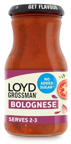 Loyd Grossman Sauce bolognaise italienne sans sucre ajouté – Tomates mûries au soleil et herbes parfumées, pot de 350 g (lot de 1)