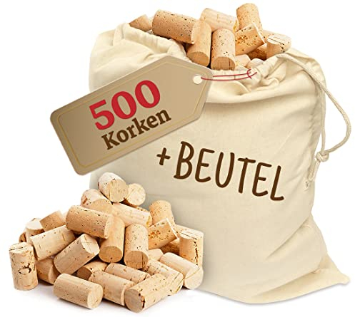 500 neue Bastelkorken Baumwollbeutel - Flaschenkorken als Weinkorken zum Dekorieren, verschönern, Basteln - Natur Flaschenkorken als Bastelzubehör für Kids, Erwachsene Hobby Bedarf 24 mm x 45 mm Hell