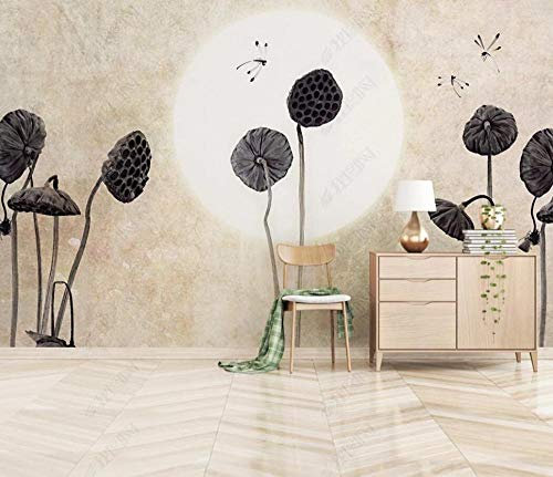 ZXCHEE Papier Peint Panoramique Lotus Noir Zen 400x280cm Papier Peint Intissé 3D Tapisserie Poster Decoration Murale Chambre Salon