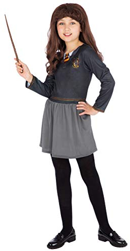 Harry Potter Fille Déguisement Hermione Granger Costume avec Baguette et Perruque Noir 5-6 Ans