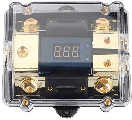 Holder Box Transparent, 0/2/4 Gauge in 0/2/4 Gauge Out 2 Way Digital Voltage Display with 100A Power Distribution Block for Car Yacht Audio Video