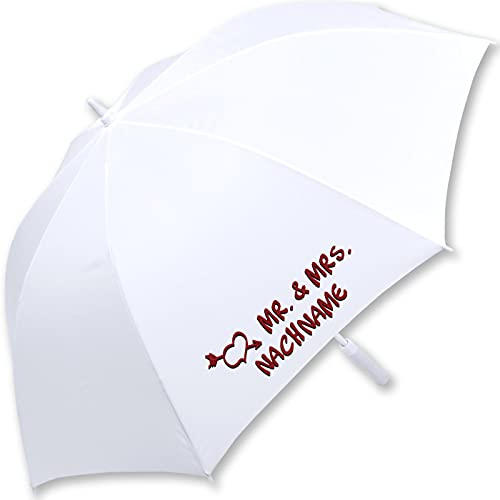 iX-brella XXL Stockschirm Fiberglas Golf Automatik Weiß Mr. & Mrs. Amor Pfeil personalisiert mit Nachname