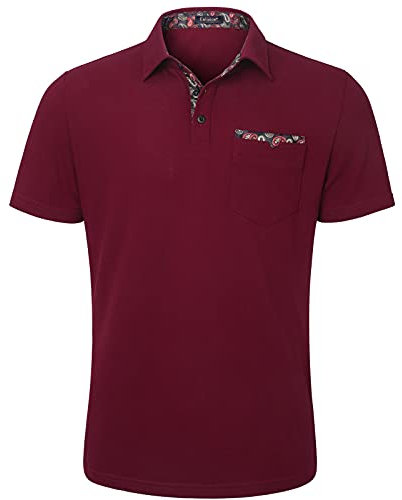 Enlision Poloshirt Herren Kurzarm Burgund Polohemd mit Brusttasche Casual Golf Poloshirts Regular Fit Sport Polo T-Shirt Männer XL