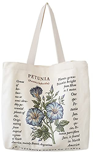 SeBeLi Damen Canvas Tote Bag mit Reißverschluss, Student Umhängetasche Damen Stoff Shopper Tasche mit Innentasche für Büro, Studium, Alltag (Petunia)