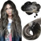 Moresoo Microring Extensions Echthaar 55 cm Schwarz und Silber Haar Extensions Seidenglatt Für Jede Tätigkeit 50G 50Stränge #1B/S/1B
