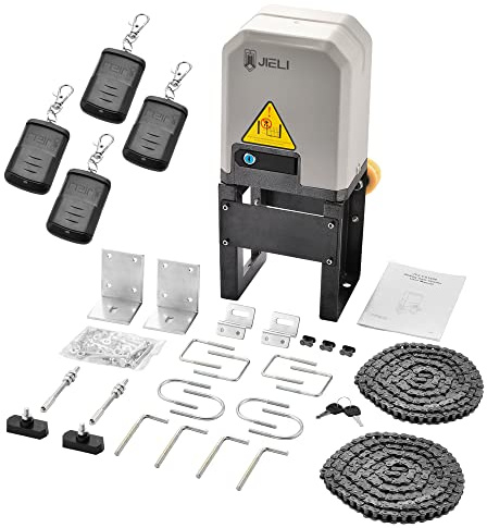 JIELI JY7 Automatic Sliding Door Opener with 4 Remote Controls, Door Operator Hardware Kit for Sliding Door Up to 1400lbs, Electric Sliding Door Motor