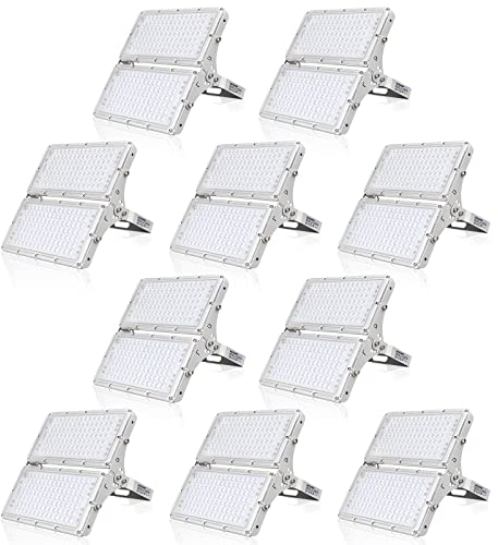 Viugreum 10 Pack 200w Led Strahler, Superhell Led Floodlight 20000Lm Mit 210 Leds (Smd 2835), IP66 Wasserdicht Led Fluter Aussen für Garten, Garage, Hof, Kaltweiß(6000K-6500K)