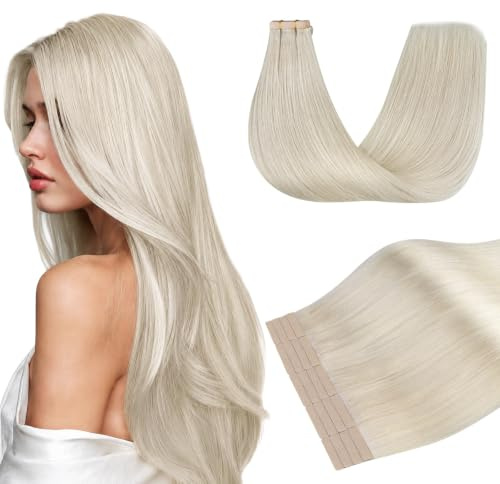 DOORES Tape Extensions Echthaar Echtes Remy Normal Tape In Extensions #60A | 45cm Platinblond Unsichtbar, Nahtlose Skin Weft FÜR Frauen, Alltagstauglich Mehr Länge und Fülle