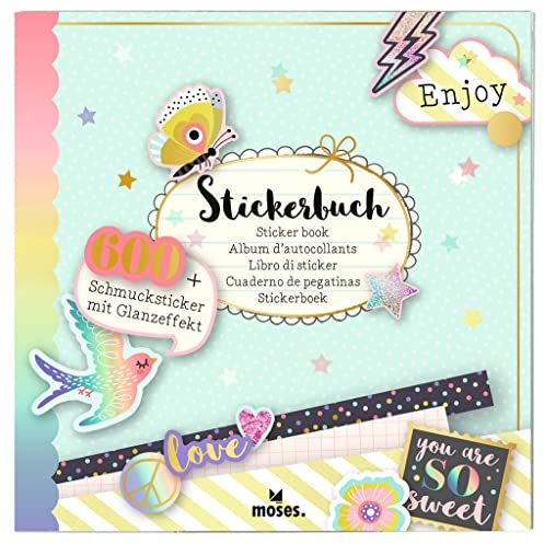 moses. Flowers & Friends Stickerbuch – über 600 Sticker auf 30 Seiten in praktischem Büchlein, Schmucksticker, Icons, Symbole und Zeichen – mit Glanzeffekt