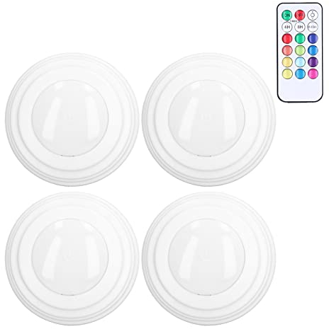 4 Stück LED-Puck-Lichter mit Fernbedienung, 13 Farbmodi, Farbwechsel, Dimmbar, Unter Schrankbeleuchtung, Batteriebetrieben, Unter Thekenbeleuchtung für Schrank