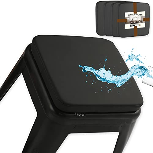 BUYUE Enhanced Anti-Rutsch Magnetic Bar Hocker Kissen Set von 4, Luxus PU-Leder wasserdicht kleine Sitzkissen für Café Bistro stapelbar Metallhocker (Quadrat, schwarz, 4)