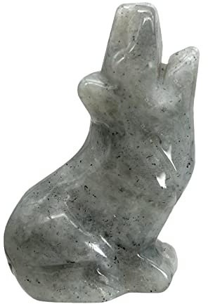 favoramulet 5,1 cm Mondstein Heulender Wolf Statuen, handgeschnitzte Tierfigur sitzende Wölfe Figur Skulptur Heilkristall