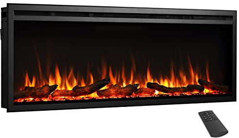 BALDERIA Atalanta 50 - Chimenea eléctrica empotrada con Calefactor 1000/2000 W, Efecto de Llama 3D Realista, función de crepitación integrada, Mando a Distancia, Temporizador, termostato - Negro