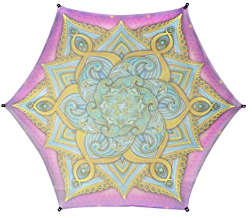 PSYWORK Schwarzlicht Segel Mesh Spandex | Mandala | Violet Sacred Church | 4,25 x 4,25m | UV-aktiv | leuchtend | Wandtuch Wandbehang Stoff Neon Deko Party Tuch Tapestry Poster Psy Goa