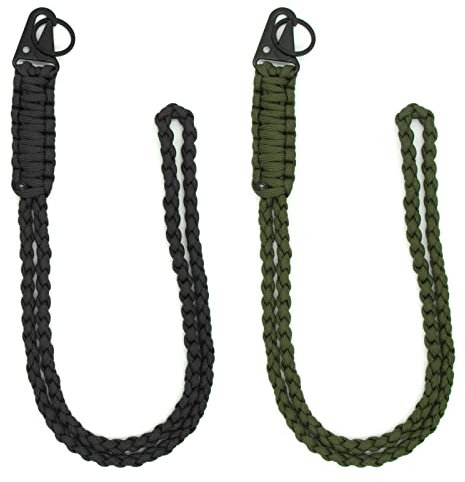 2 Pieces Heavy Duty Paracord Lanyard Braided 550 Necklace Keychains Whistles Wrist Strap Parachute Rope for Outdoor Activities, Camera, ID Card Badge Holder, Black; Olive Green, One size