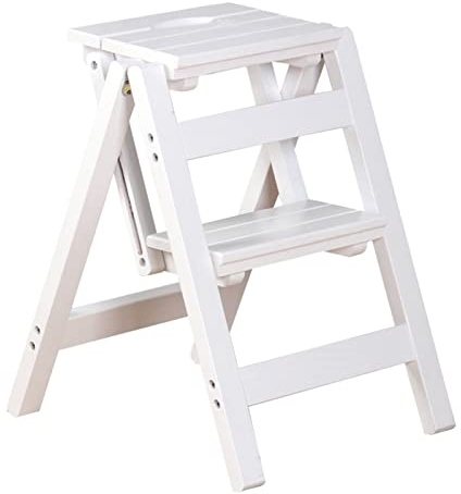 Hamankim Holz 2 Stufen Trittleiter Hocker, multifunktionale Bibliotheksstufen Bücherregal Display Regale Leitern Stuhl Schuhbank Blumenregal für Gemüsegarten (Farbe : Weiß)